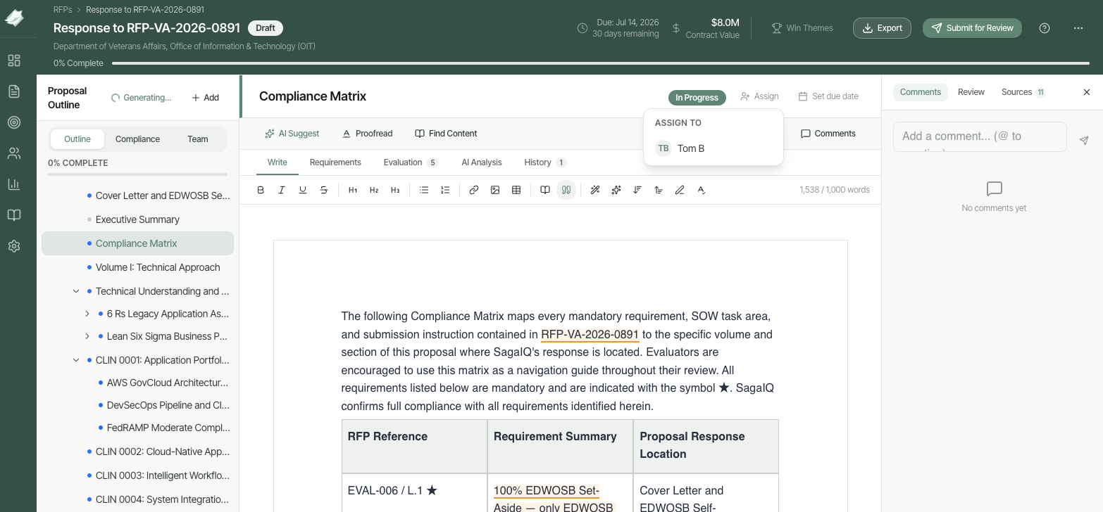 Outline panel with a section selected and the Assign button in the upper right